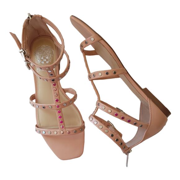 Vince Camuto Soretna Sandal Studded Gladiator Blush Pink Flats Women 5 - Picture 1 of 9